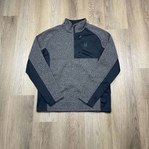 Spyder Sweater Mens XL Gray Black Quarter Zip Fleece Pullover Zip Pocket Ski